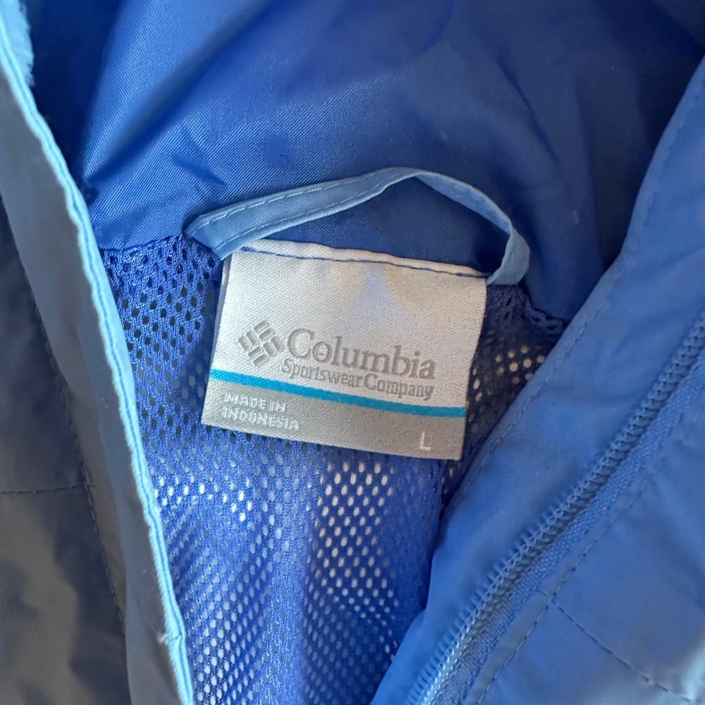 Columbia Omni-Tech Rain Jacket Womens Lg Blue Waterproof Hooded Shell Gorpcore - Picture 3 of 12